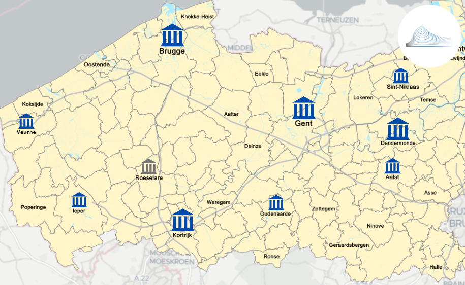 kaart arbeidsrechtbank Gent